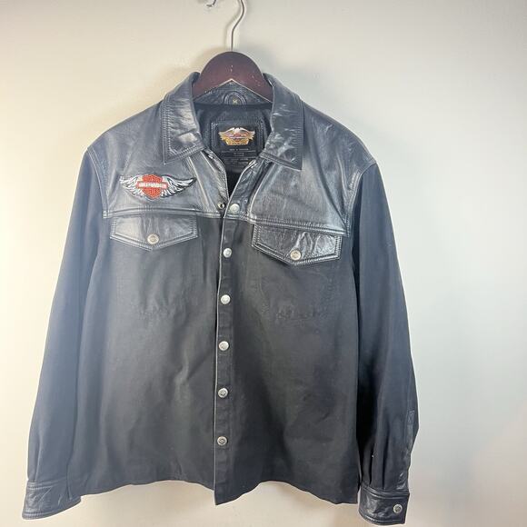 Harley Davidson Canvas Leather Jacket Size Medium Biker Embossed - Picture 2 of 9